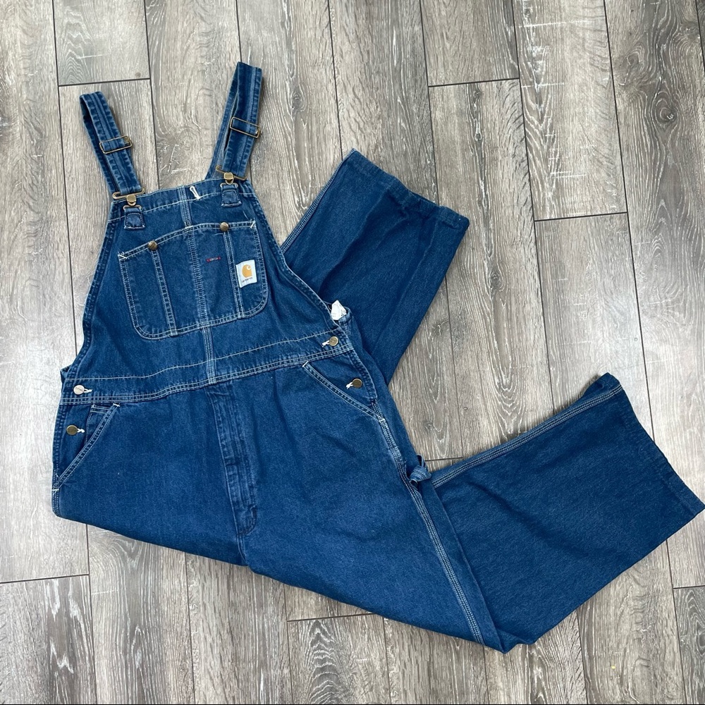 00'S Carhartt denim overalls for men, size W34 cotton blue type Vintage Second Hand